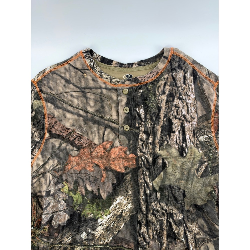Mossy Oak Mens 2XL Camo Henley Waffle Knit Thermal Long Sleeve Shirt
